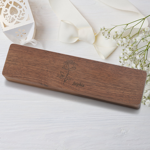 生辰花木质项链盒