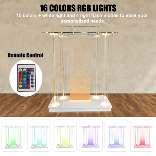 deenkk Acrylic Pulpits for Churches with Wheels and RGB LED Lights, 46