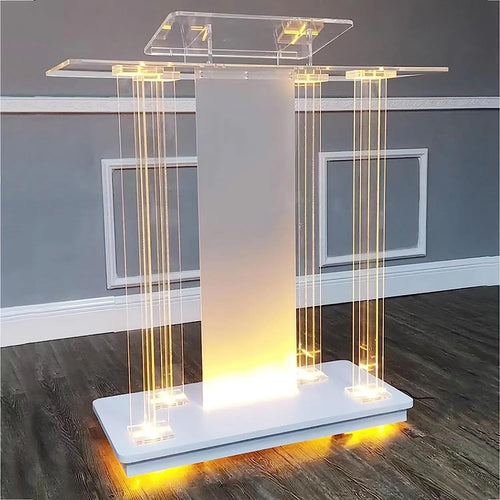 deenkk Acrylic Pulpits for Churches with Wheels and RGB LED Lights, 46