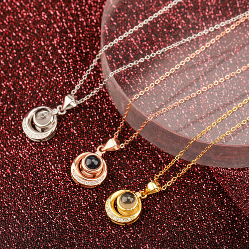 Diamond Double Circle Projection Necklace
