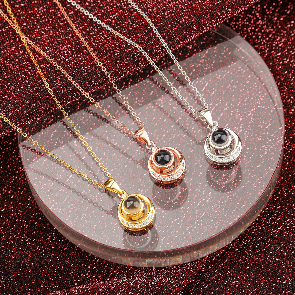 Diamond Double Circle Projection Necklace