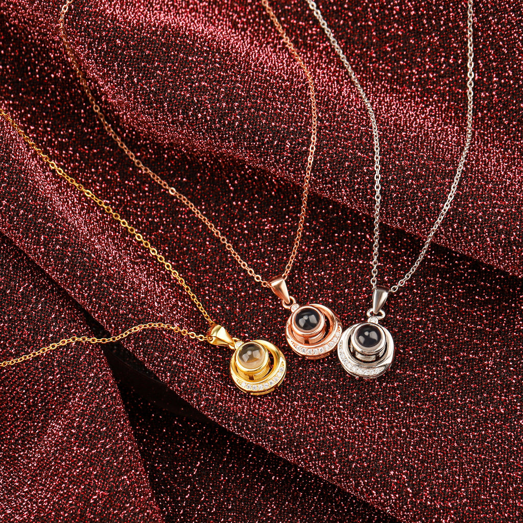 Diamond Double Circle Projection Necklace
