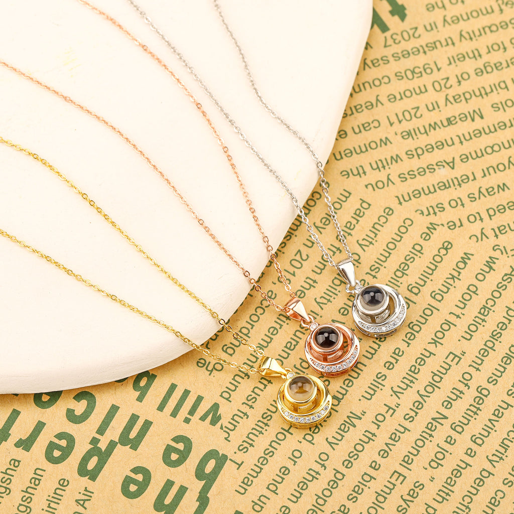 Diamond Double Circle Projection Necklace