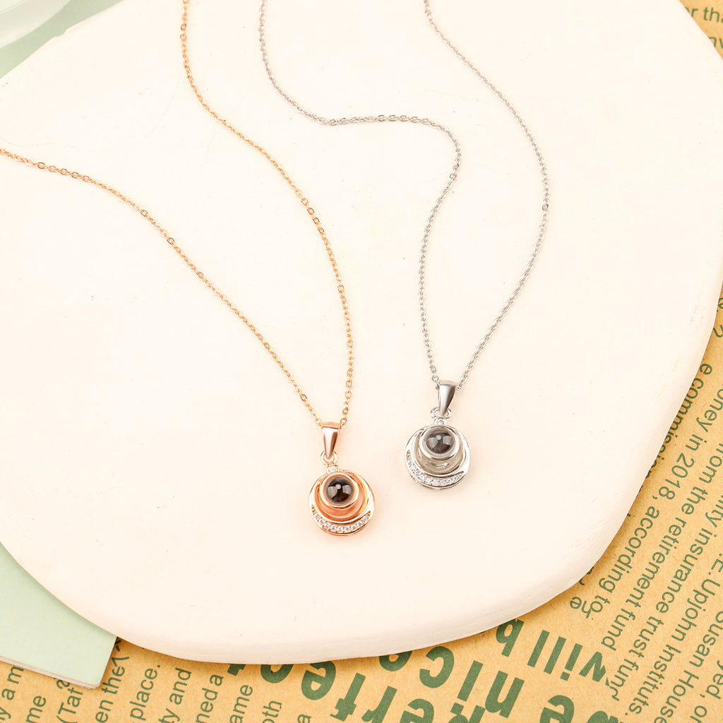 Diamond Double Circle Projection Necklace